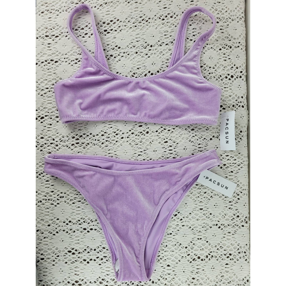 PACSUN Kendall Kylie Purple Lavender Velvet Bikini Swimsuit Top Bottom Set M NEW